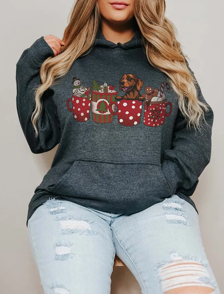 Cute Vizsla in a Christmas Cup Hooded Sweatshirt | Funny Christmas Pup in a Cup product image (1)
