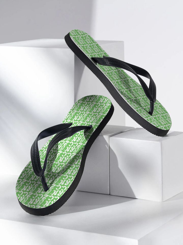 BOURNE to Flip Flop™ | Cape Cod Vibes for Your Soles | Mini BRN.2C.C. Logo Repeat Sandals | White Logo on Mantis Green product image (2)