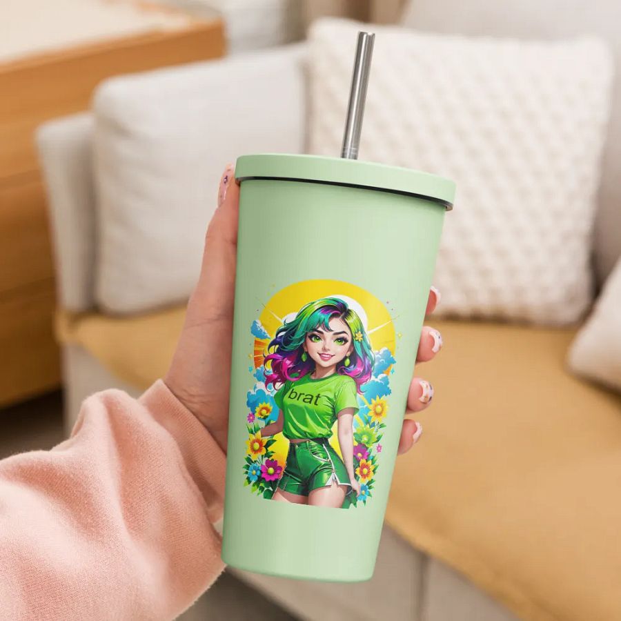 Brat 20 oz Tumbler Cup - Mint - Insulated Tumbler with a Straw v3 product image (3)