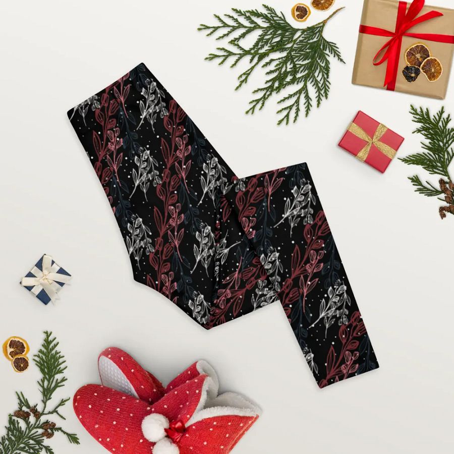 Dark Leggings in unusual diagonal red apricot design on black design with slight sparkle. Ideal for that special event or daily workouts product image (8)