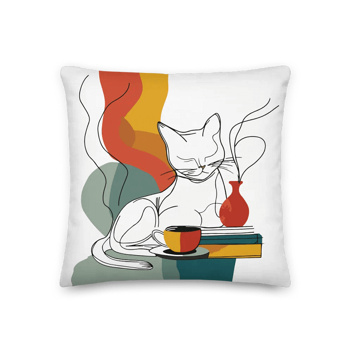 Colorful Cat Line Art Cushion | Hand-Drawn | Minimal Cat Lover Illustration | Pet Lovers Gift Idea product image (1)