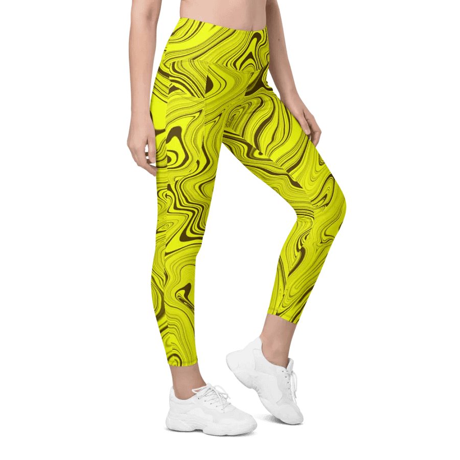 Leggings with Pockets - Yellow Liquid Swirls product image (4)