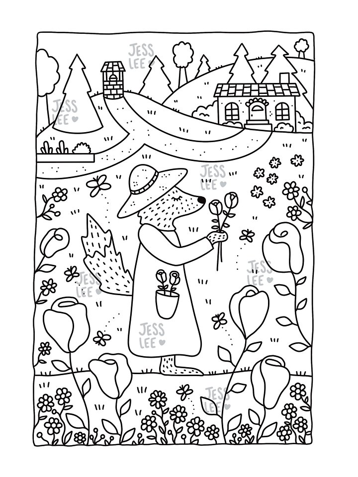 Cottagecore Fox Coloring Page - Digital Download product image (1)