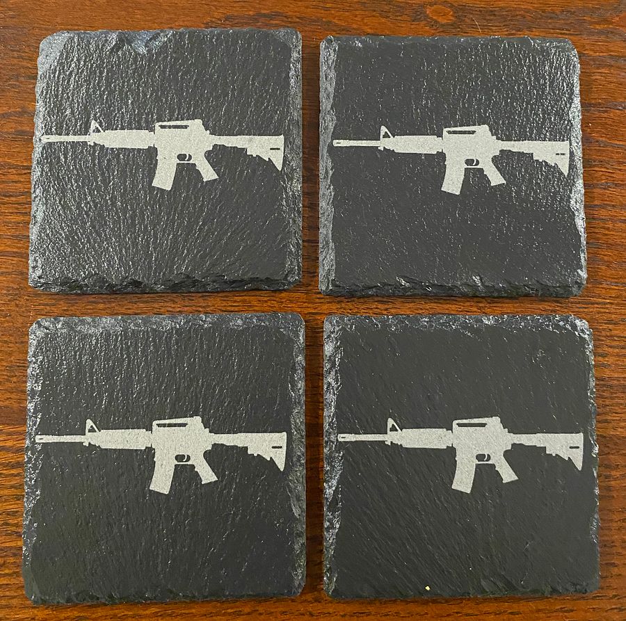 AR-15 Silhouette- Slate Coasters - Set of 4 Custom Laser Engraved product image (1)
