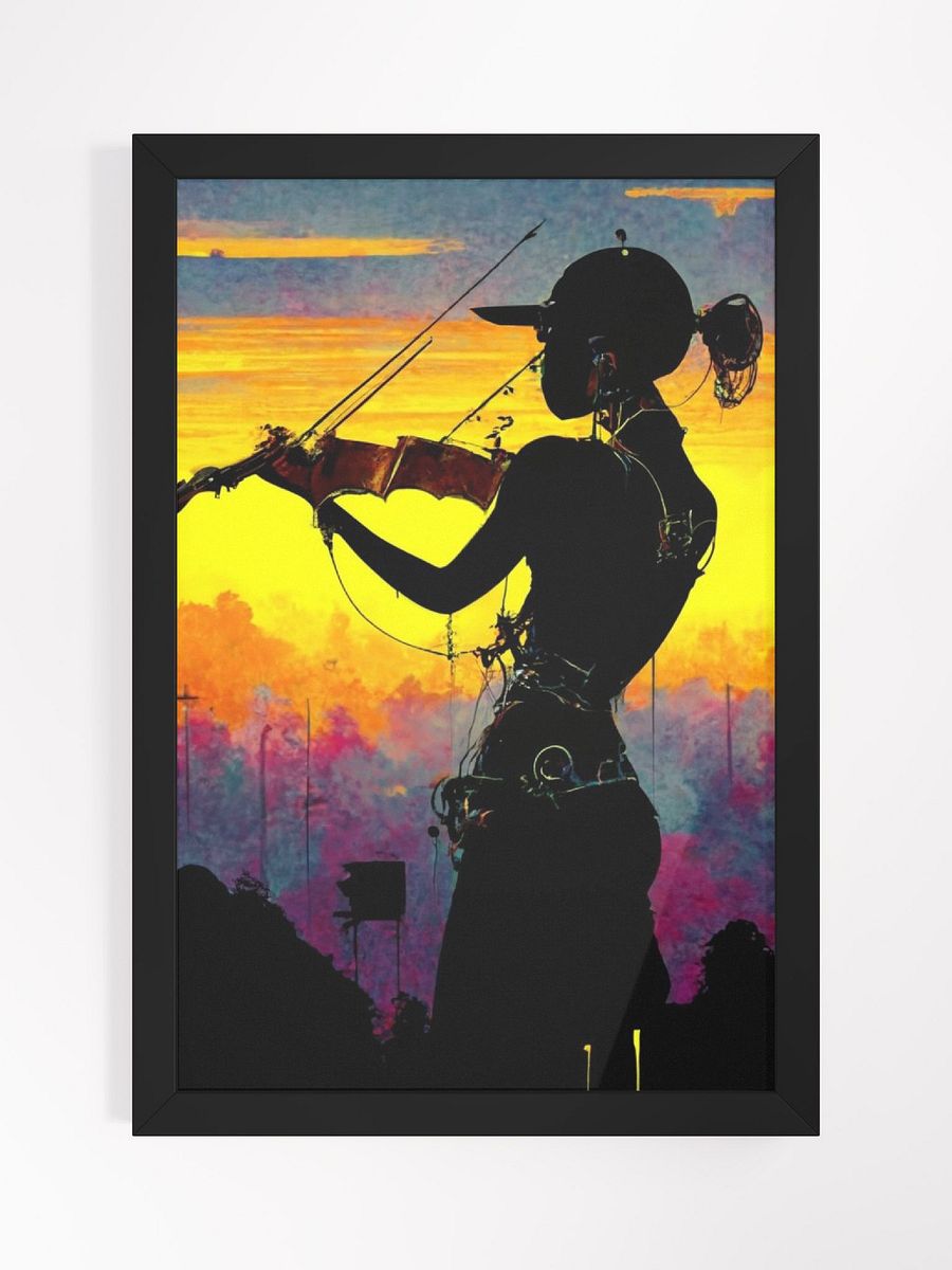 Serenading Sunset: Enchanting Poster of a Woman's Silhouette Playing the Violin product image (1)