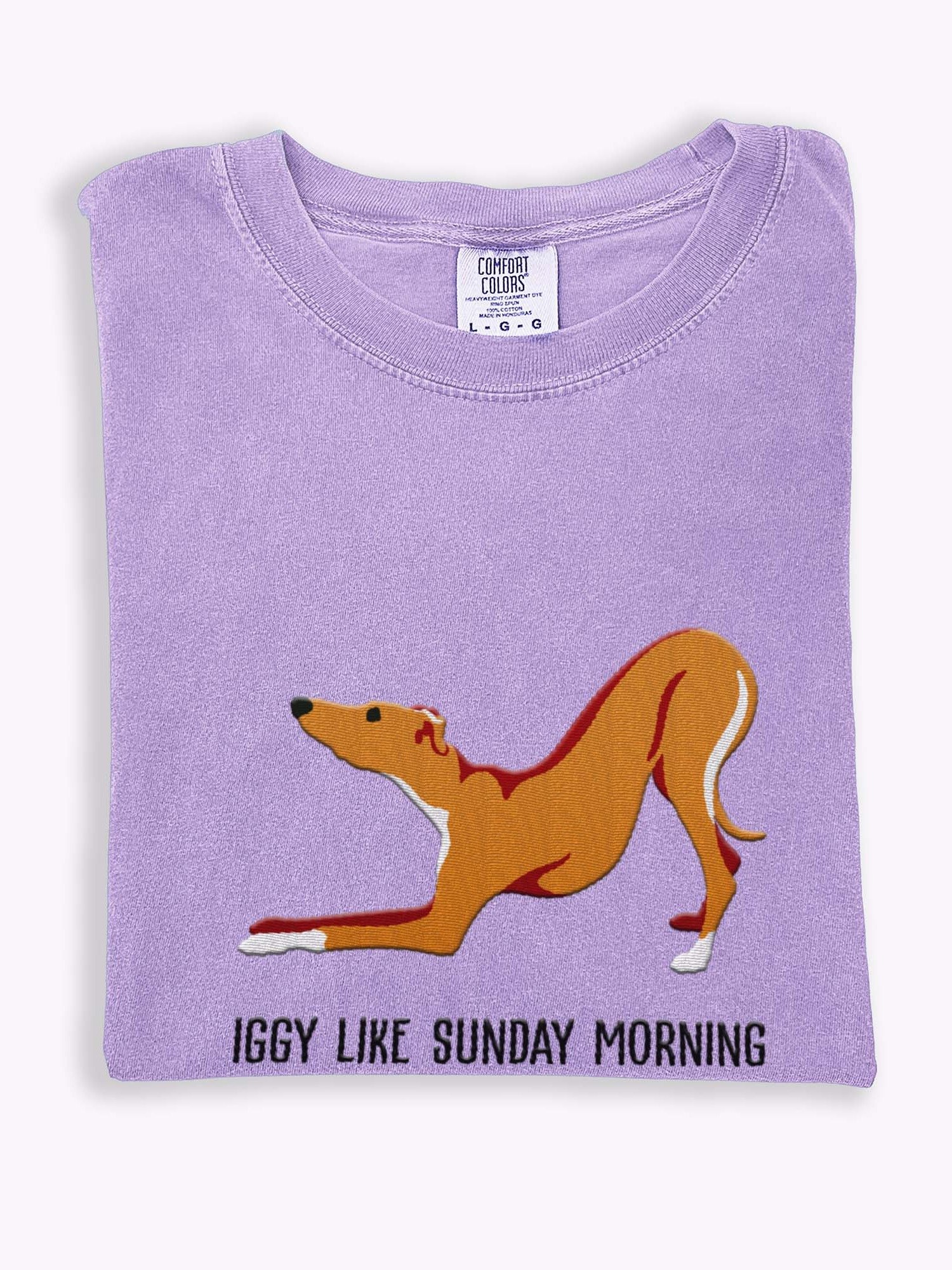 Iggy Like Sunday Morning T-Shirt(Embroidered) of an Italian Greyhound(Tan) product image (1)