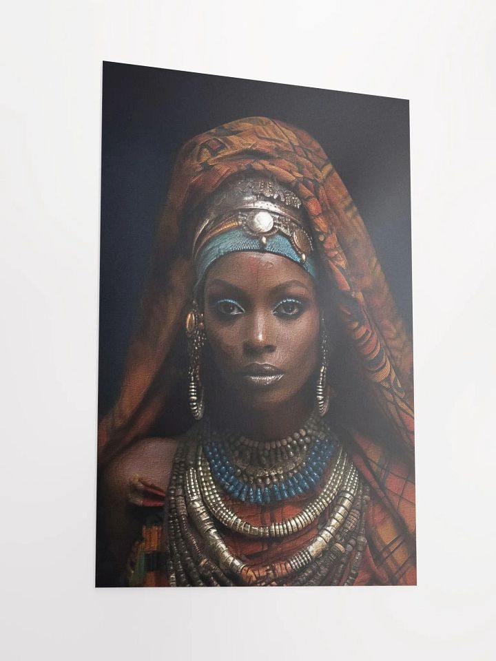 African Woman in Traditional Head Dress, Bronze & Blue Jewelry Poster Print, Unframed product image (2)