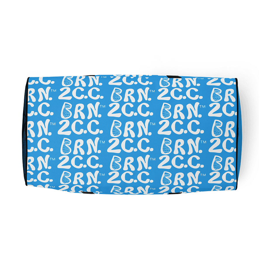 BOURNE to Cape Cod™ | Duffle Bag | BRN.2C.C.™ | Coastal Gym & Travel Gear | 22" All-Over Print Weekender | White Logos on Deep Sky Blue product image (5)