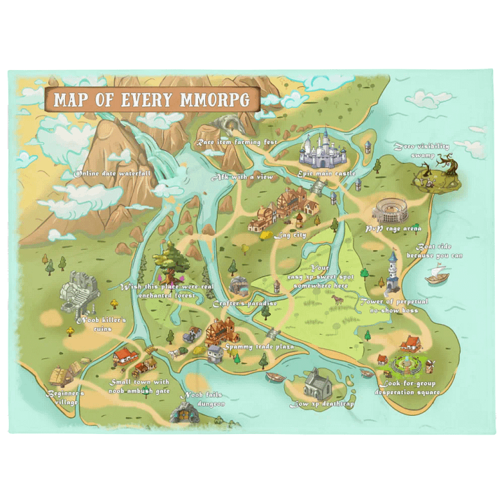 Map of Every MMORPG throw blanket 60" x 80", funny gift for gamers product image (1)