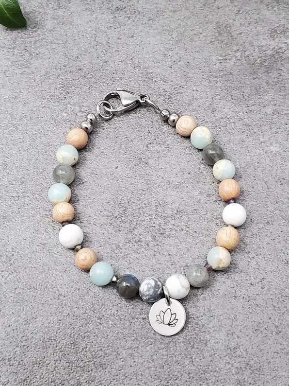Aqua Terra & Labradorite Bracelet: Rosewood Lotus Charm product image (2)