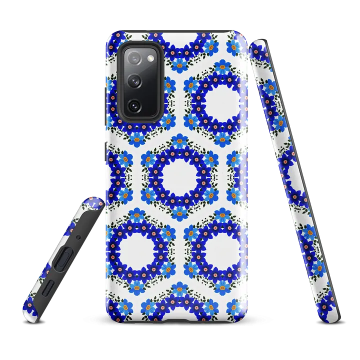 Tough Phone Case for Samsung® - Geometric Blue and Yellow Hex Ring Pattern product image (1)
