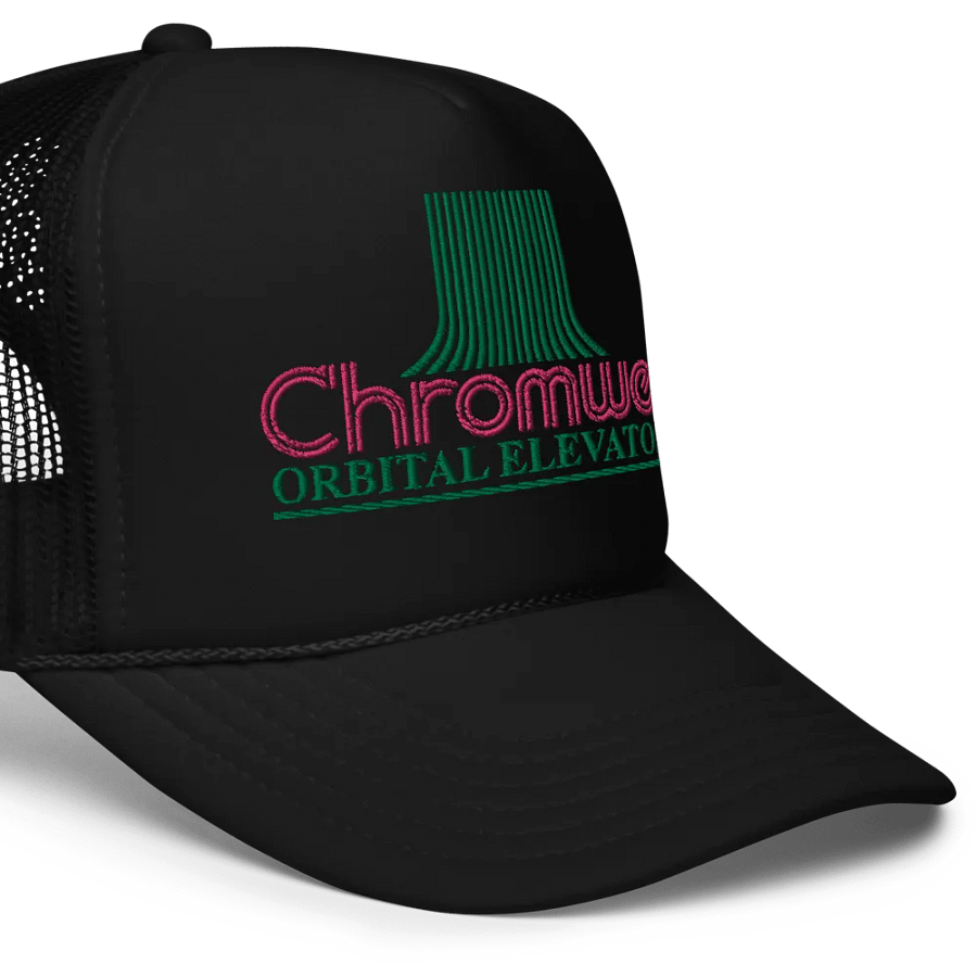 Retro-Futuristic Corporations - Chromwell Orbital Elevators Trucker cap product image (5)