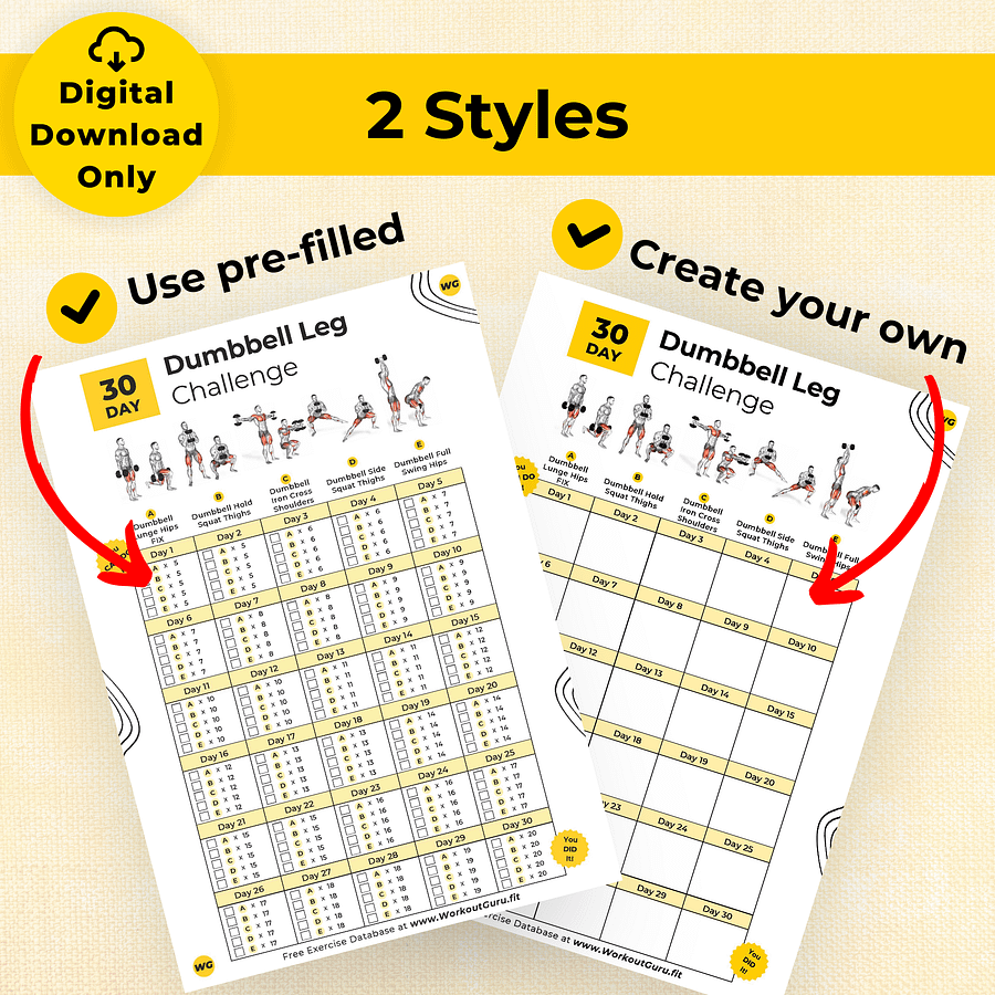 30 Day Dumbbell Leg Challenge - Printable Workout Tracker product image (3)