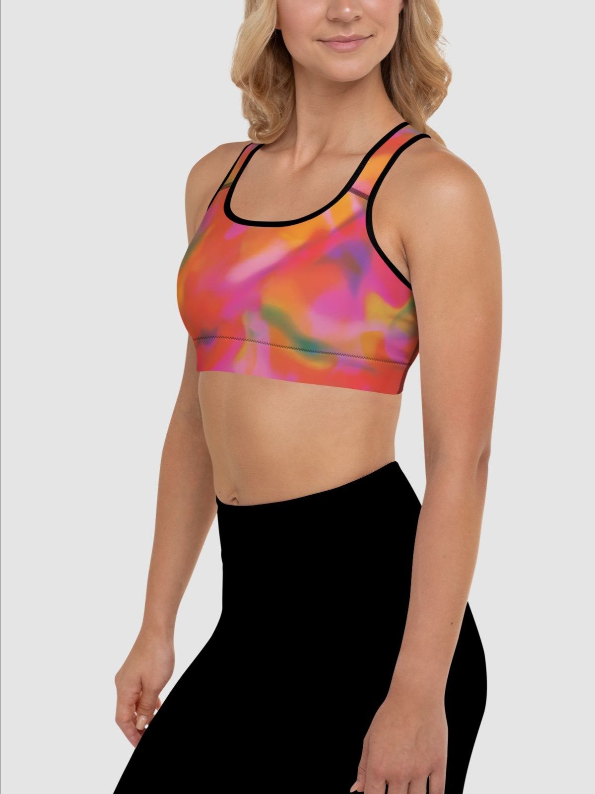 Printed Sport Bra "Trendy Vibrant Pink Orange Tie Dye" product image (1)