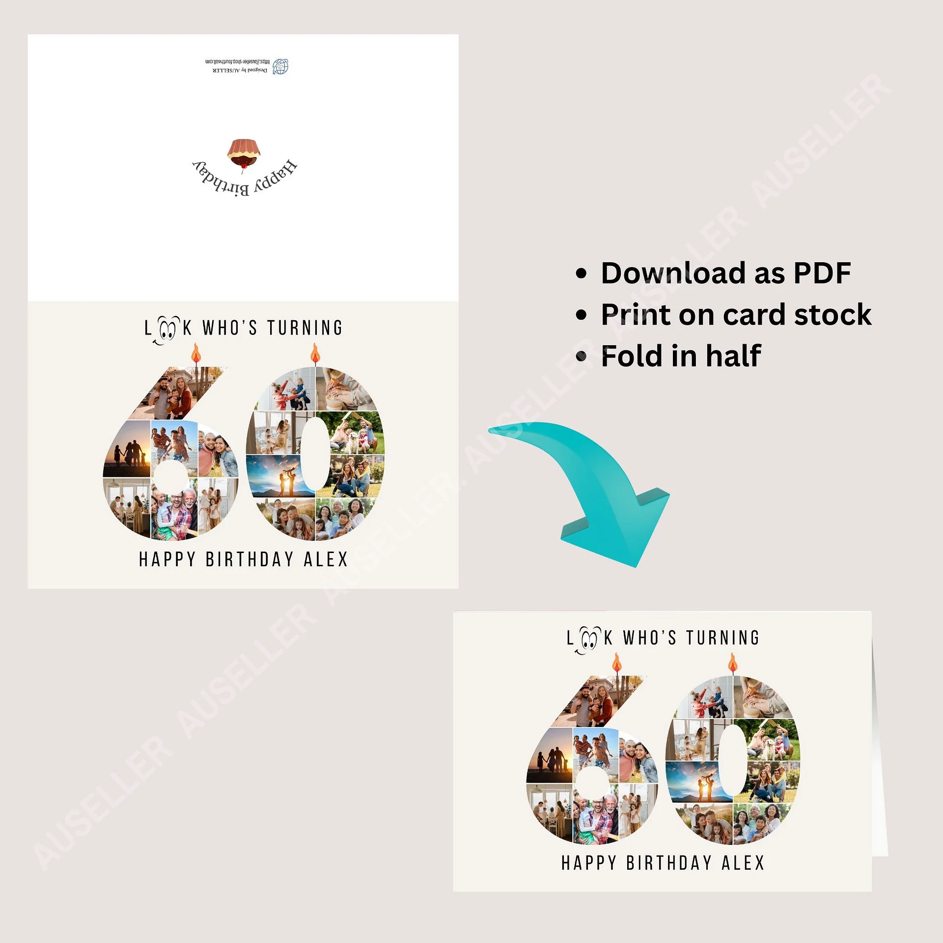 60th Birthday Number Photo Card Canva Template product image (7)