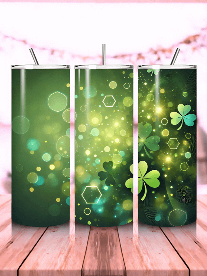 Green & White St. Patrick’s Day 20 oz Tumbler Wrap – sublimation PNG design, 300 DPI, instant digital download product image (1)