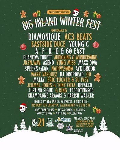 DEC 21st Come check us out! “BIG INLAND WINTER FEST” presented by @bricktoyaface all happening at @rmariverside GET YOUR TICK...