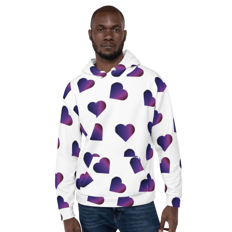Abstract Love Pattern Purple Hearts on a White Background Unisex Pull On Hoodie product image (6)