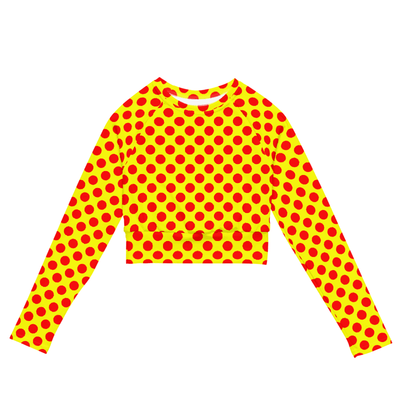 Red Polka Dots on Yellow Long Sleeve Crop Top product image (6)