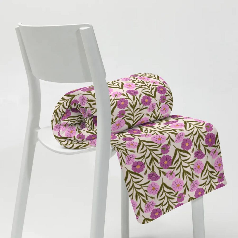 Corncockle Bouquet - Pink and Forest Green - Throw Blanket product image (9)