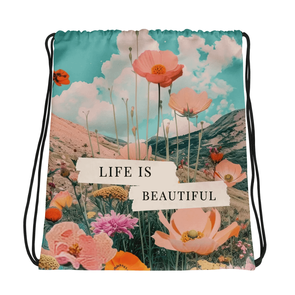 'Life is Beautiful' Mountain Blooms Drawstring Bag product image (1)