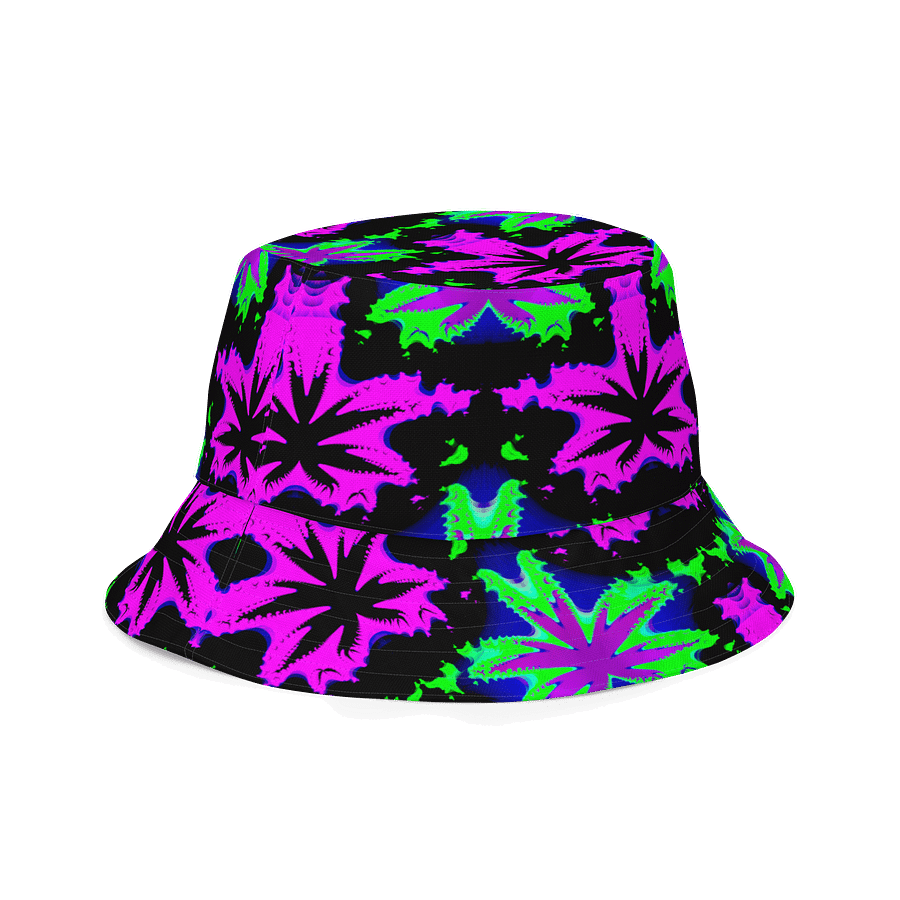 Reefer Rave Reversible Bucket Hat, Neon 90s Style Stoner Summertime Festival 420 Fashion, Cannabis Pot Leaf Pink Green Ganja Weed Accessory product image (4)