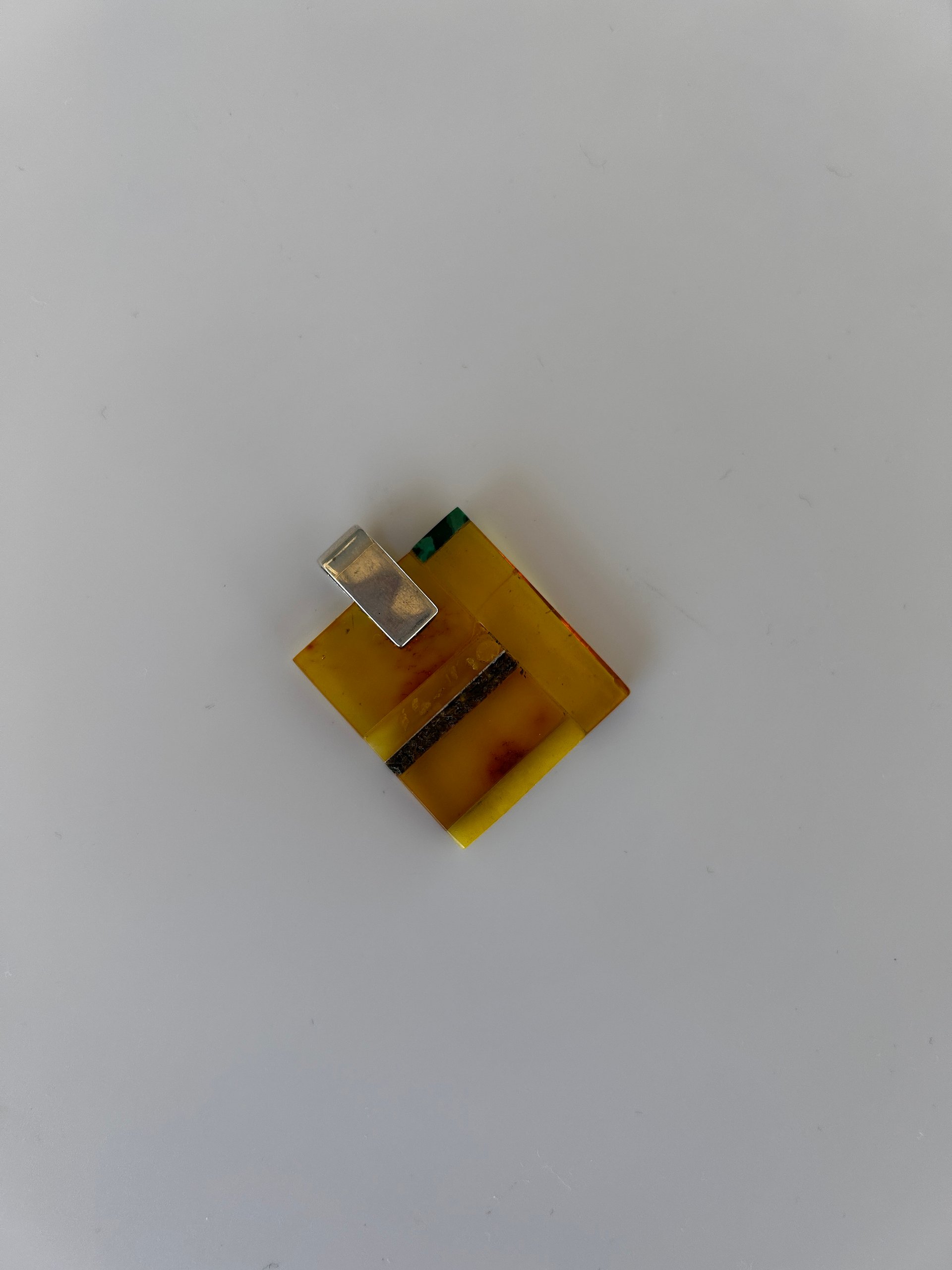 Baltic Cognac Amber 925 Sterling Silver Mosaic Square Pendant product image (3)