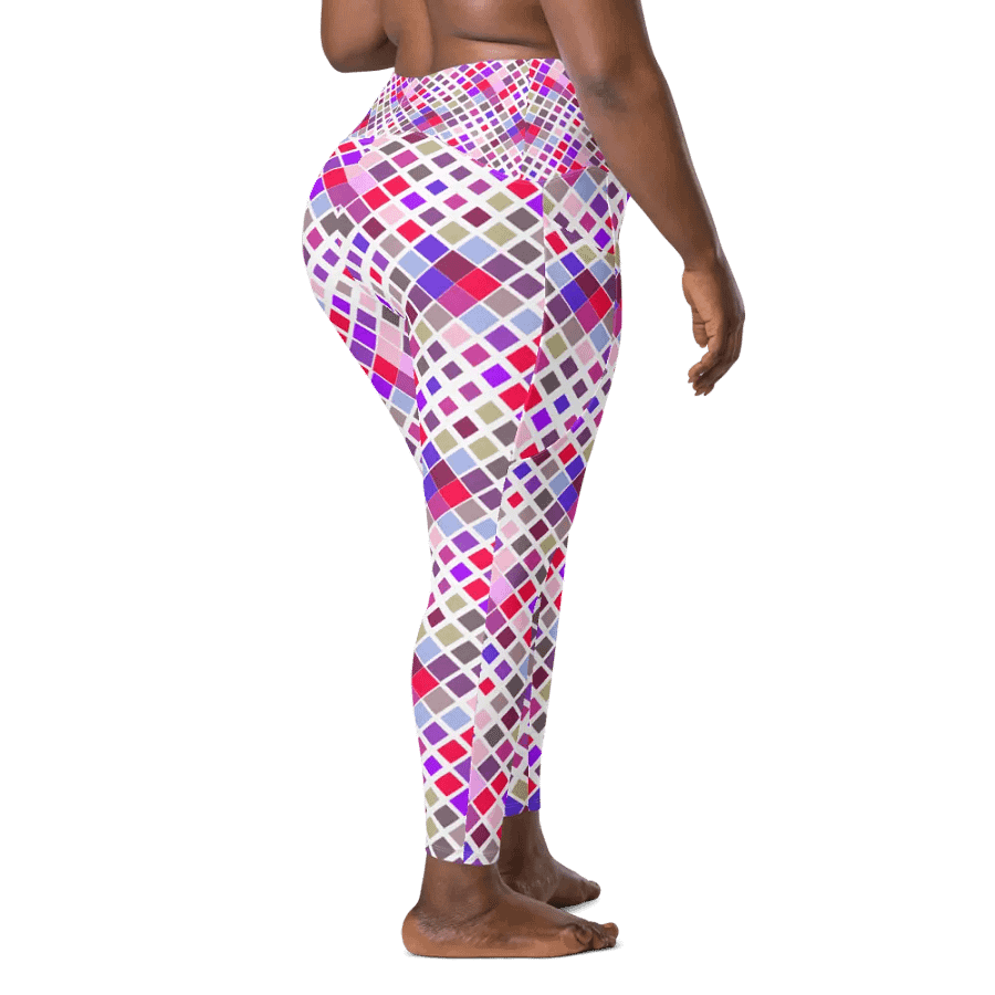 Colorful Square Pattern Design Leggings with Pocket - v12 product image (3)