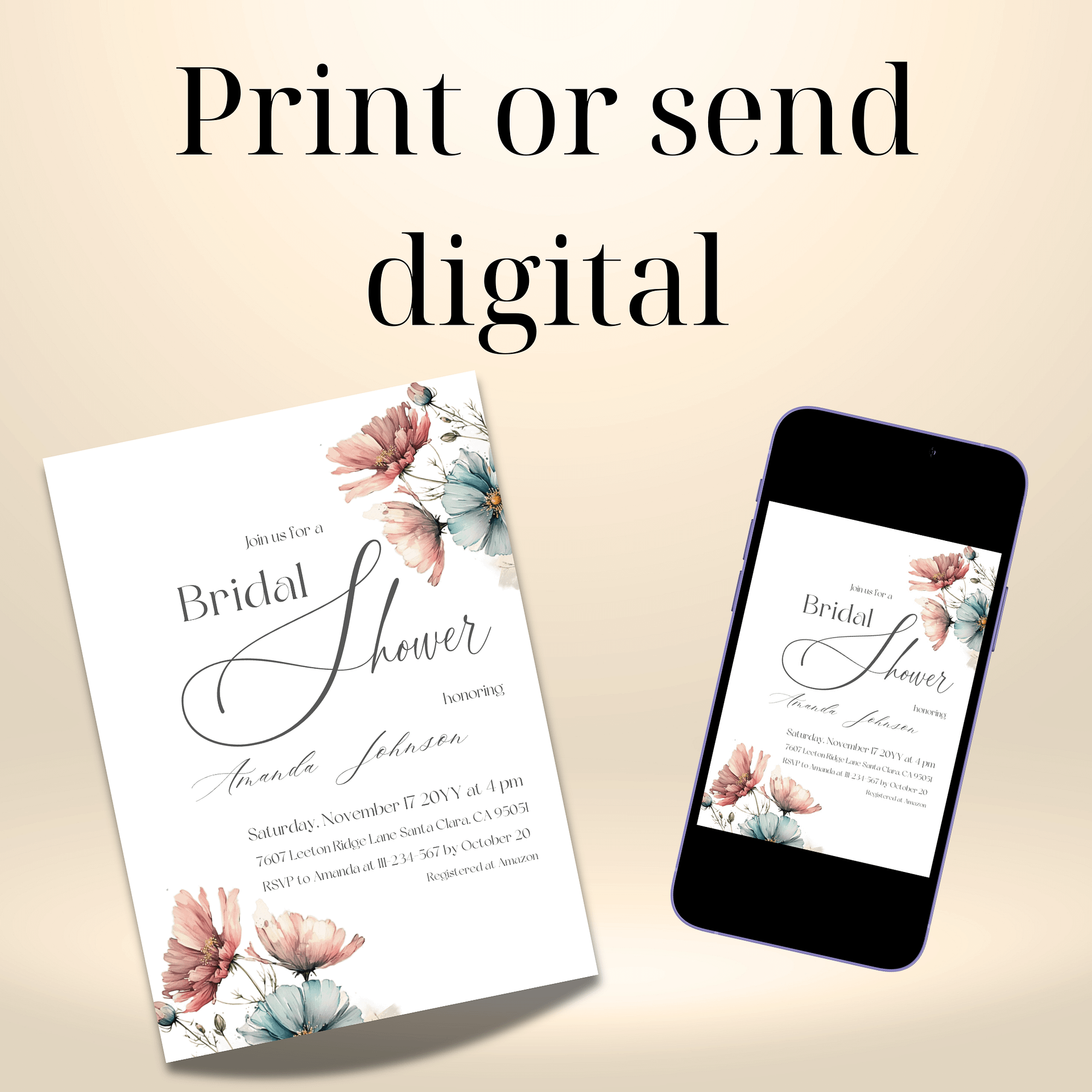 Wildflower Floral Bridal Shower Invitation, Boho Wedding Shower Invite Canva Template, Printable Rustic Garden Party Theme, Digital Download product image (9)
