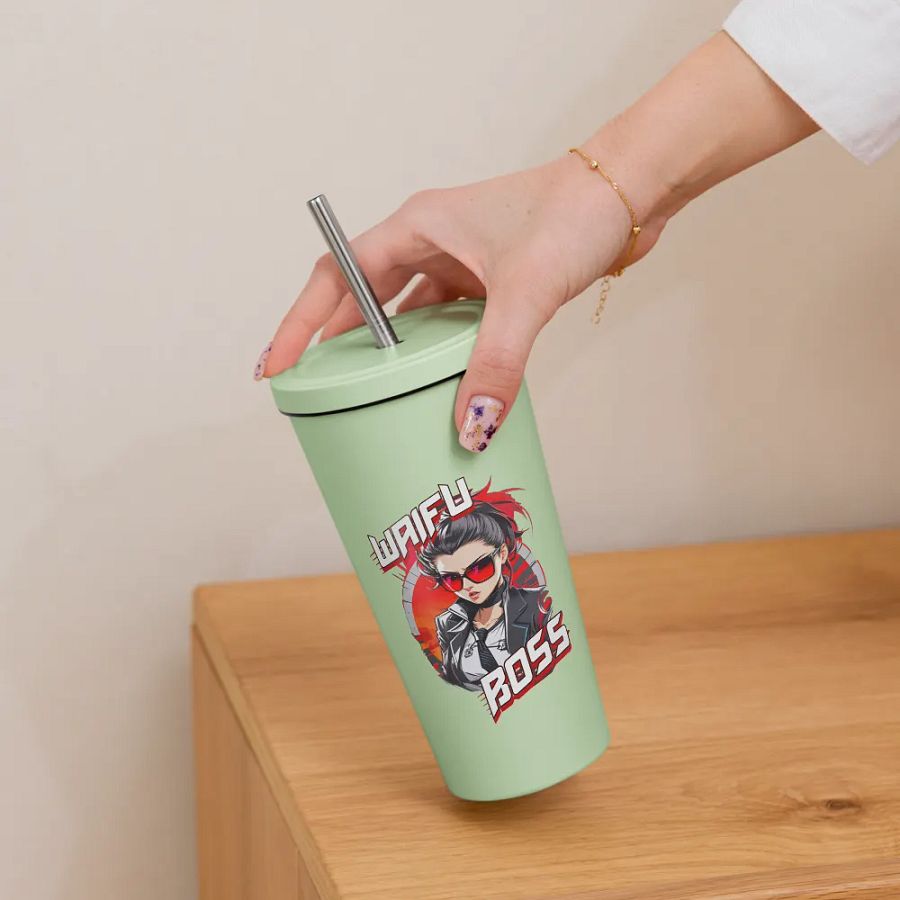 Waifu Boss 20 oz Tumbler Cup - Mint - Insulated Tumbler with a Straw v1 product image (6)