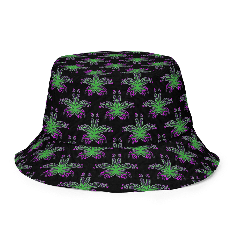 Twisted Weed Leaf Pattern Bucket Hat, Summer Stoner Style Accessory, Green Purple Black Cannabis Fashion product image (4)