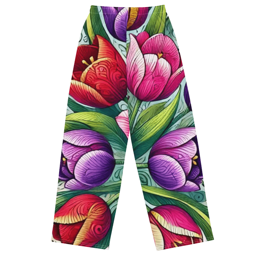 All-Over Print Unisex Wide-Leg Pants | AI design tulip flower product image (2)