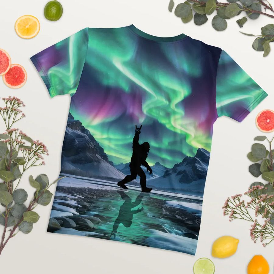 Bigfoot Shaka Sign Northern Lights All Over Print T-shirt product image (8)