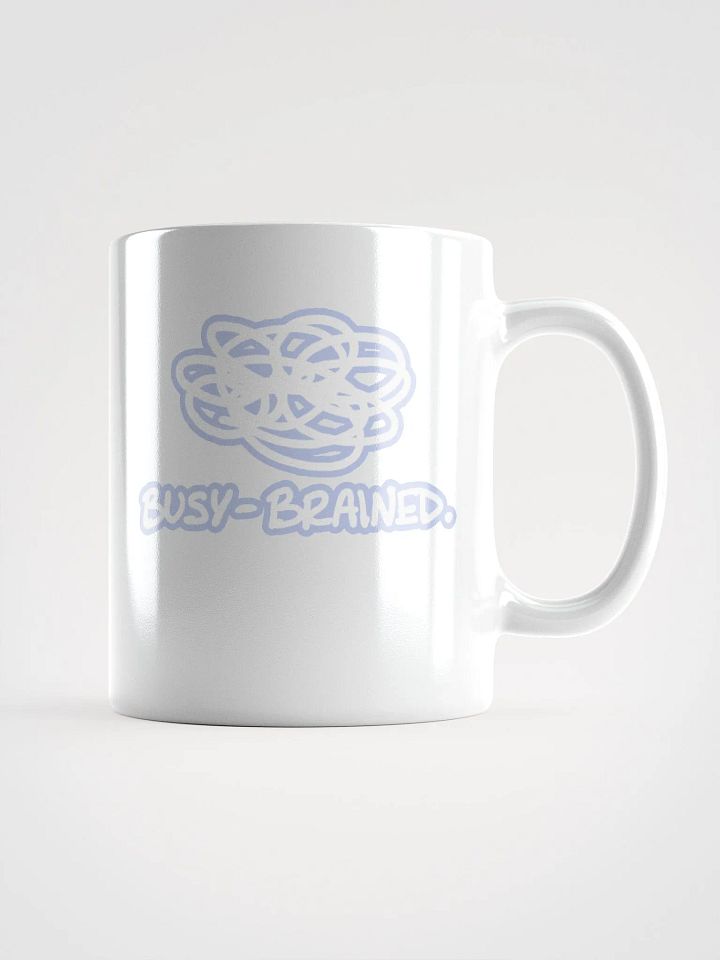 BUSY-BRAINED (lined design, #BDCAEF) glossy white mug product image (1)