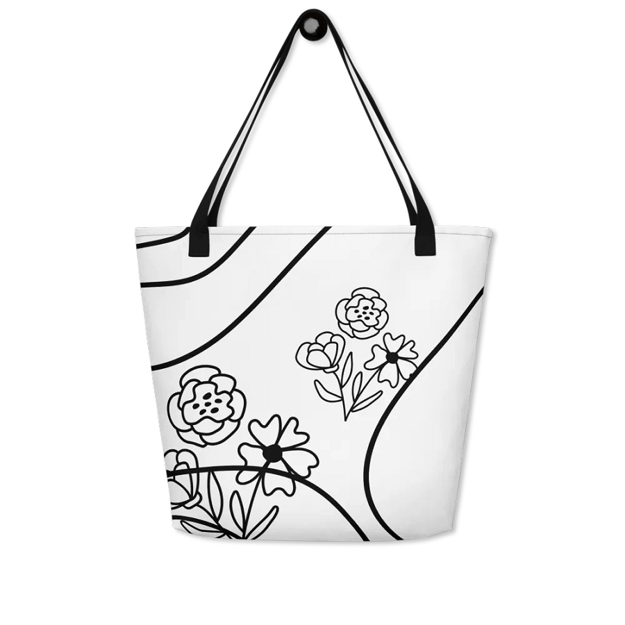 All-Over Print Large Tote Bag w/ Pocket - Flower on Black Lining product image (4)