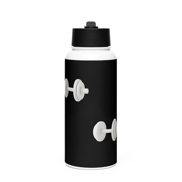 Black Glossy Grip Stainless Steel White Dumbbell Water Bottle product image (2)
