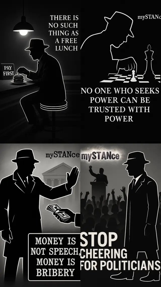 No free lunch. No trustworthy power seekers. No bought speech without a price. Stop cheering for politicians. #mySTANce #fyp #thinkforyourself #wethepeople 