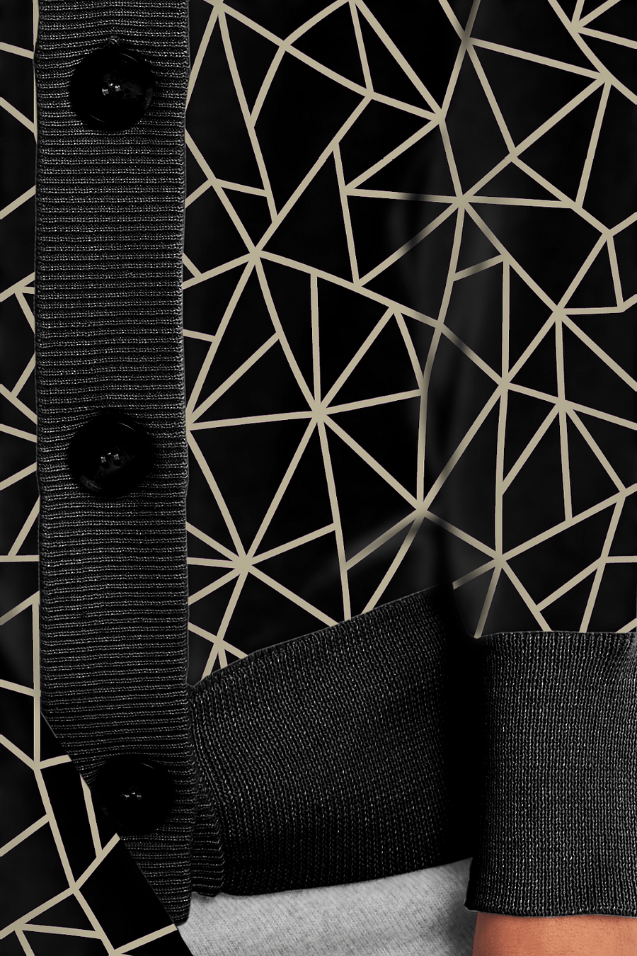 Beige Black Geometric Pattern Cardigan Sweater product image (12)