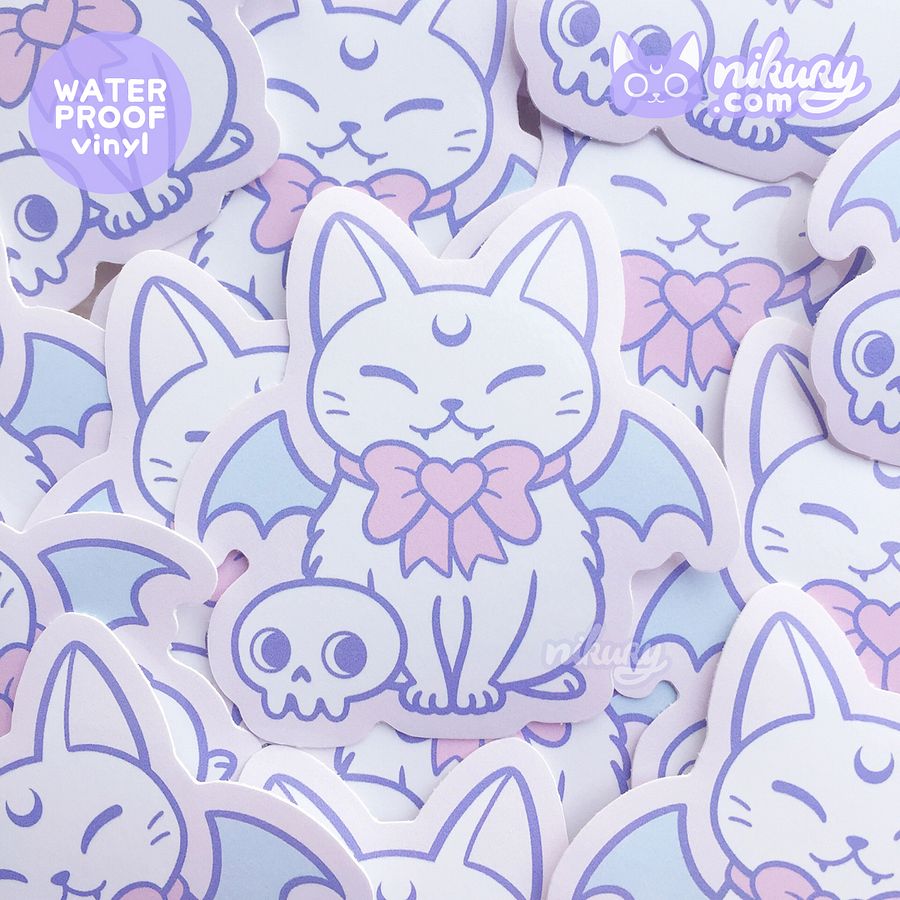 White Meowgic | Bat Cat Vinyl Sticker product image (1)