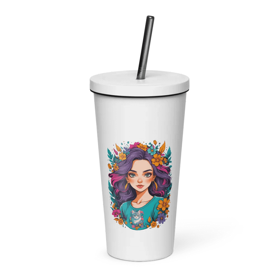 Bloomcore Flower Girl 20 oz Tumbler Cup - White - Insulated Tumbler with a Straw - v2 product image (1)
