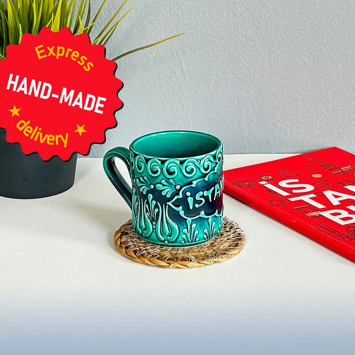 ☕ Ceramic small coffee mug, turquoise/green/emerald mug — handmade pottery product image (1)
