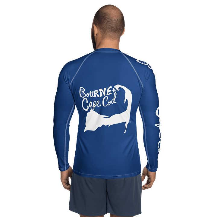 BRN.2C.C.™ /BOURNE to Cape Cod™ | Men’s Long Sleeve Rash Guard | UPF 50+ Active Coastal Shirt | White Logos on Dark Cerulean product image (2)