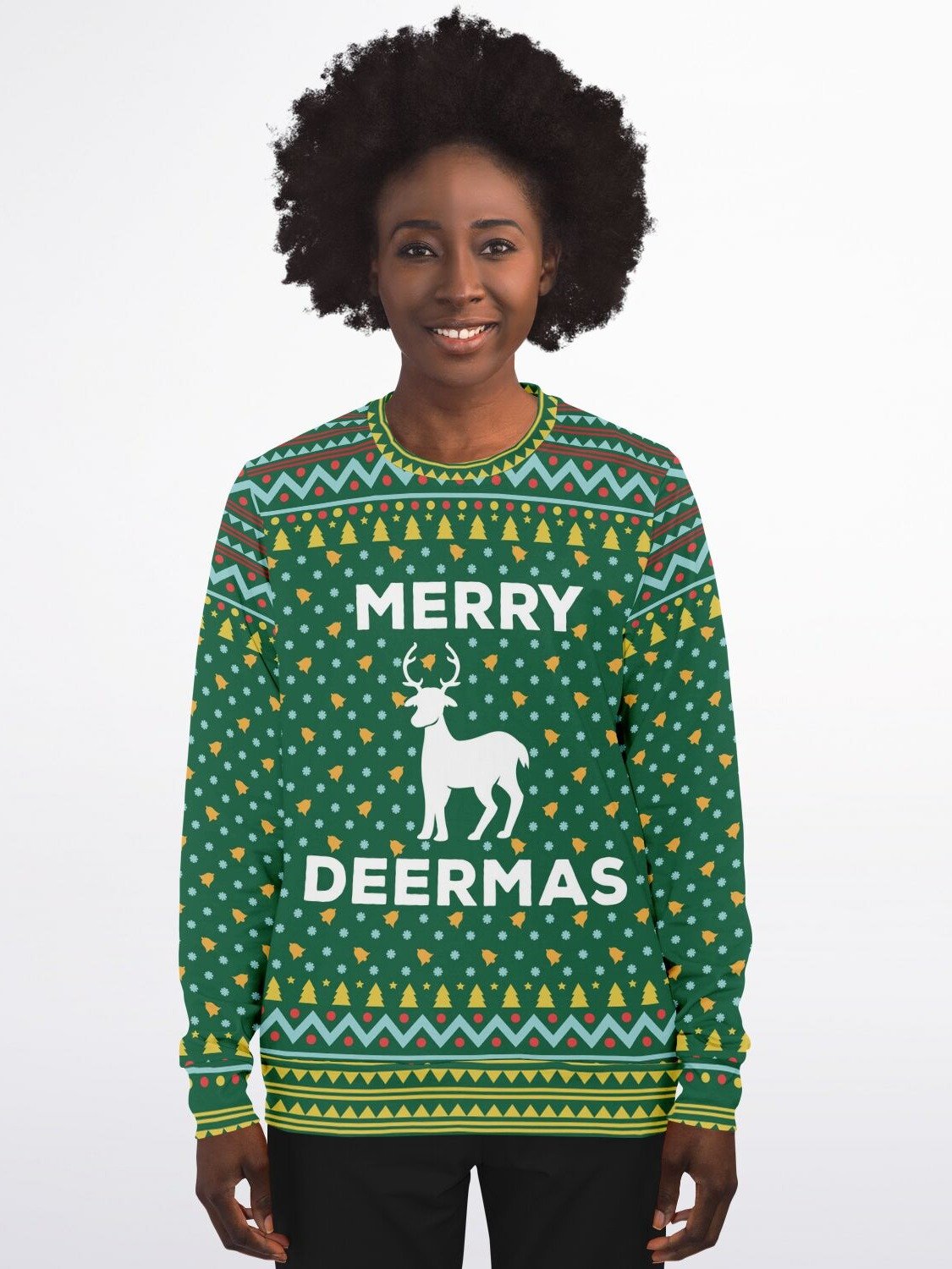 "Merry DeerMas" Ugly Christmas Sweater | Reindeer Holiday Sweatshirt | Festive Green Winter Party Outfit product image (1)