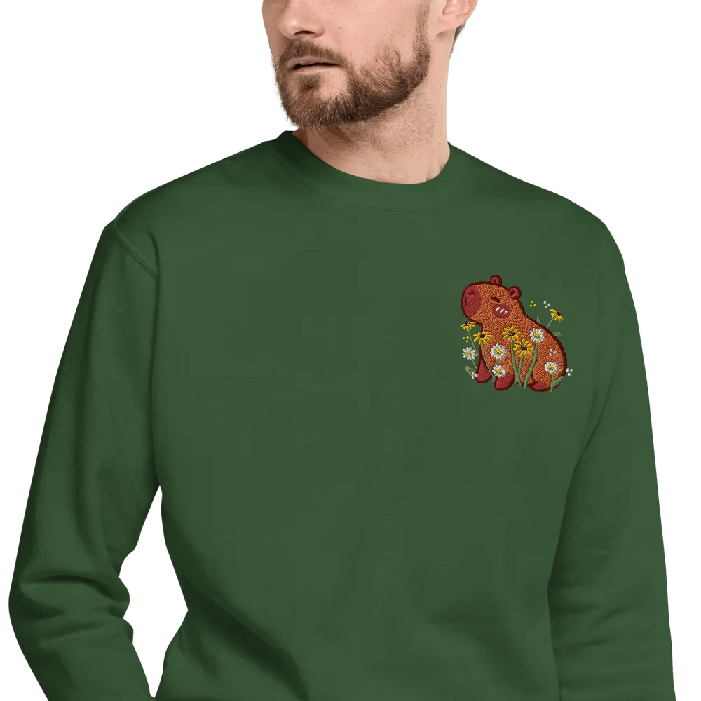 Peaceful Capybara Floral Embroidered Premium Sweatshirt product image (5)