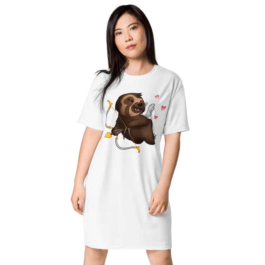 White Cupid Sloth Love T-Shirt Dress product image (1)