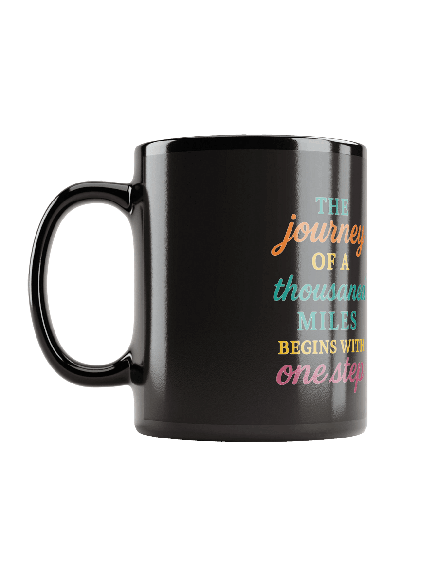 “The Journey Begins” Black Glossy Mug – Nichiren Buddhism Motivational Quote Gift product image (6)