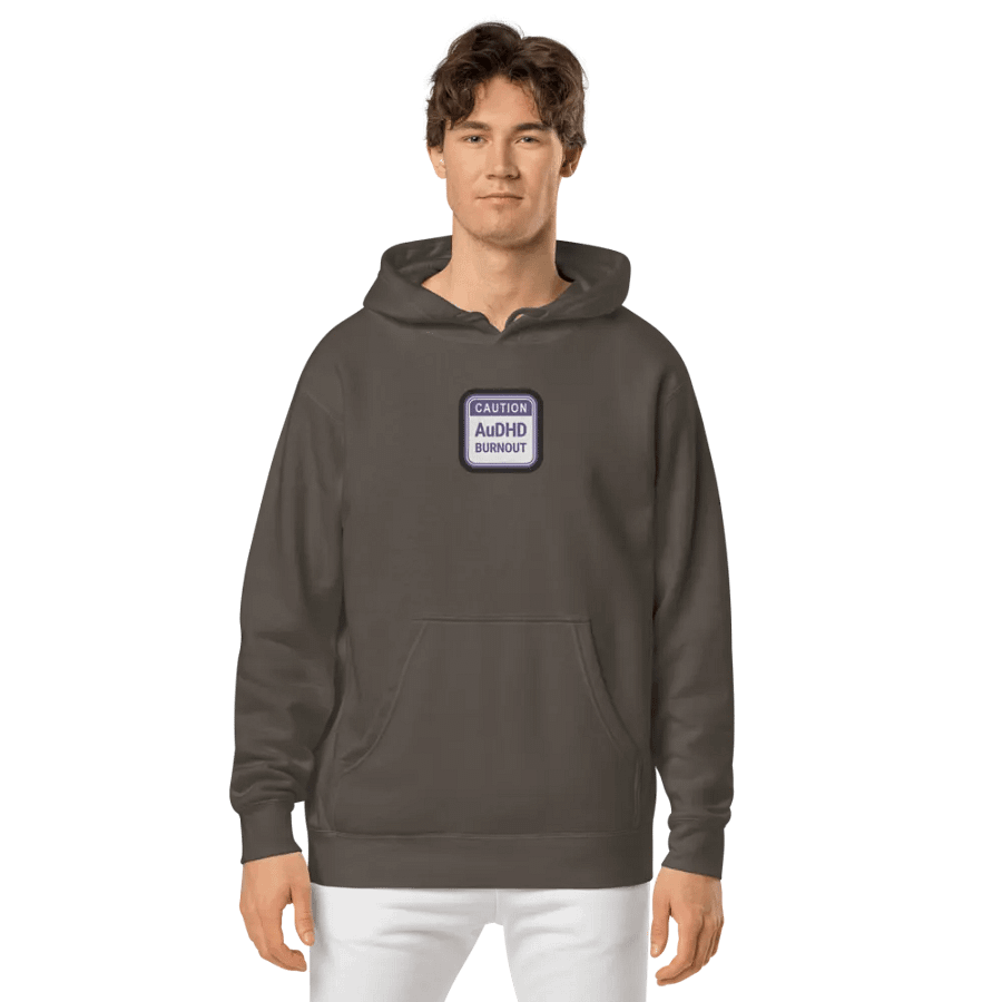 CAUTION: AuDHD BURNOUT embroidered pigment hoodie (purple bubble design) product image (3)