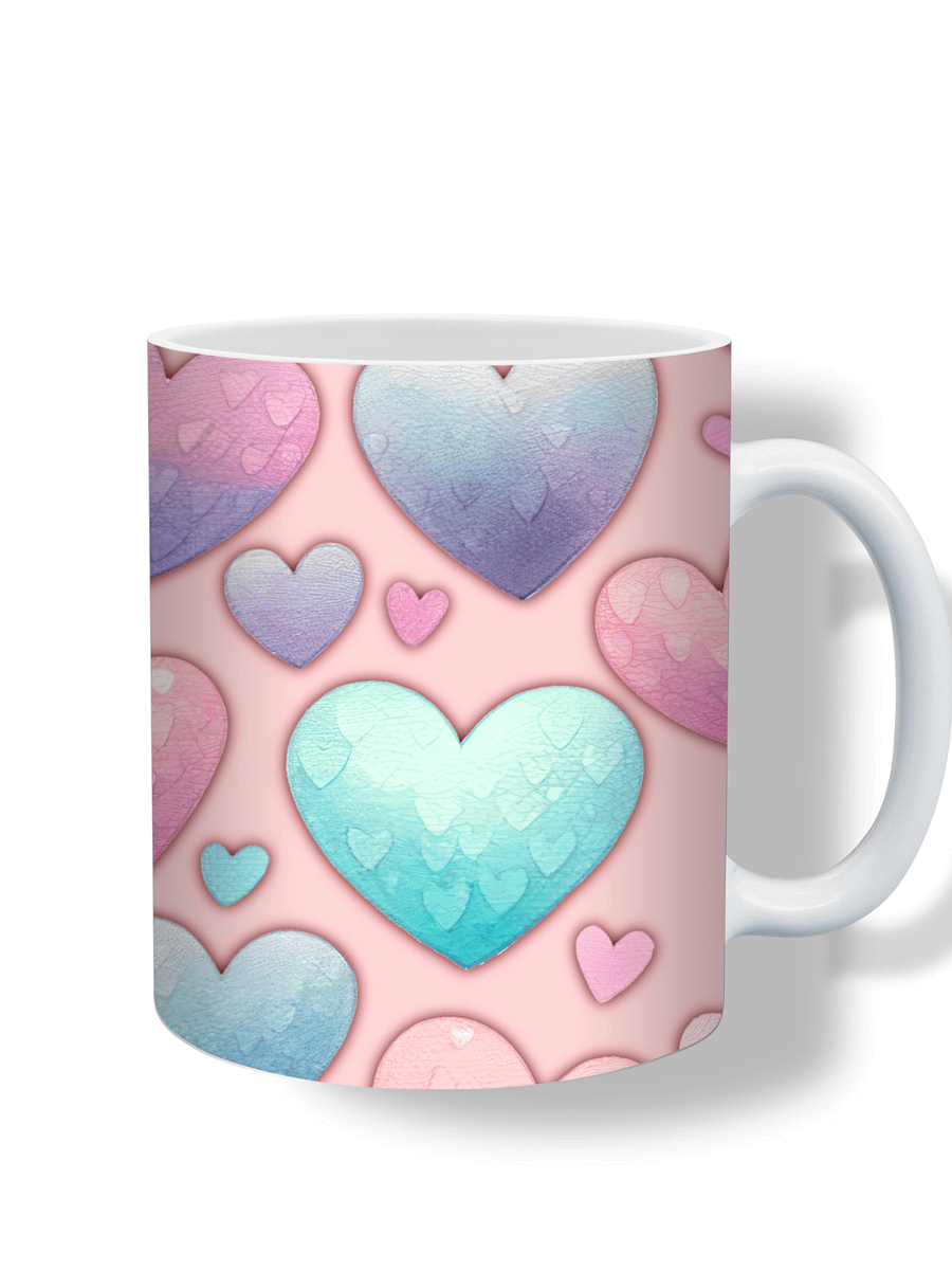 (Pink) Colorful Hearts 11oz Coffee Mug – Cute and Romantic Love-Themed Ceramic Cup – Perfect for Valentine's Day, Anniversaries, or Daily Use product image (1)