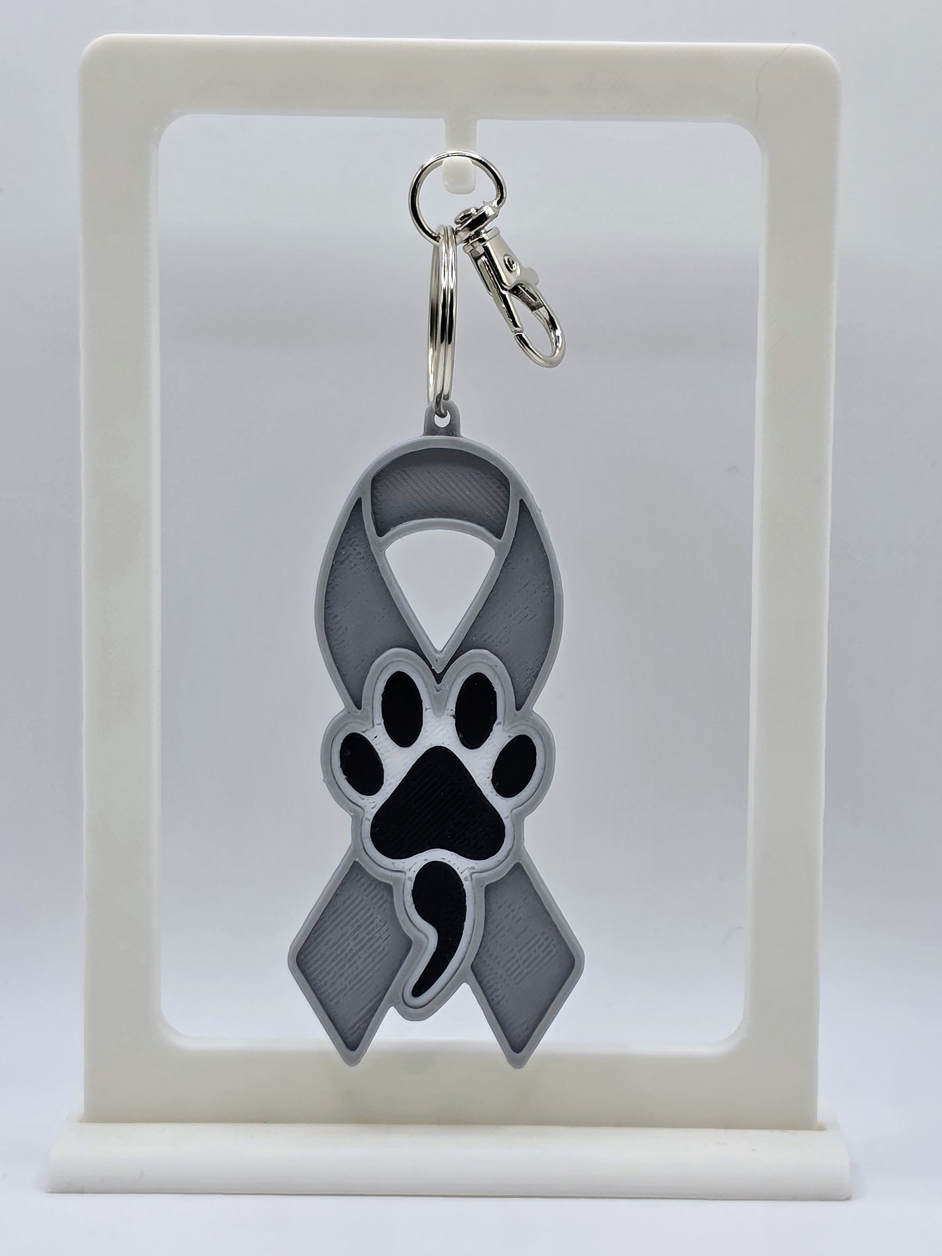 🩶 Gray Awareness Ribbon Keychain | Dog Paw Semicolon product image (1)