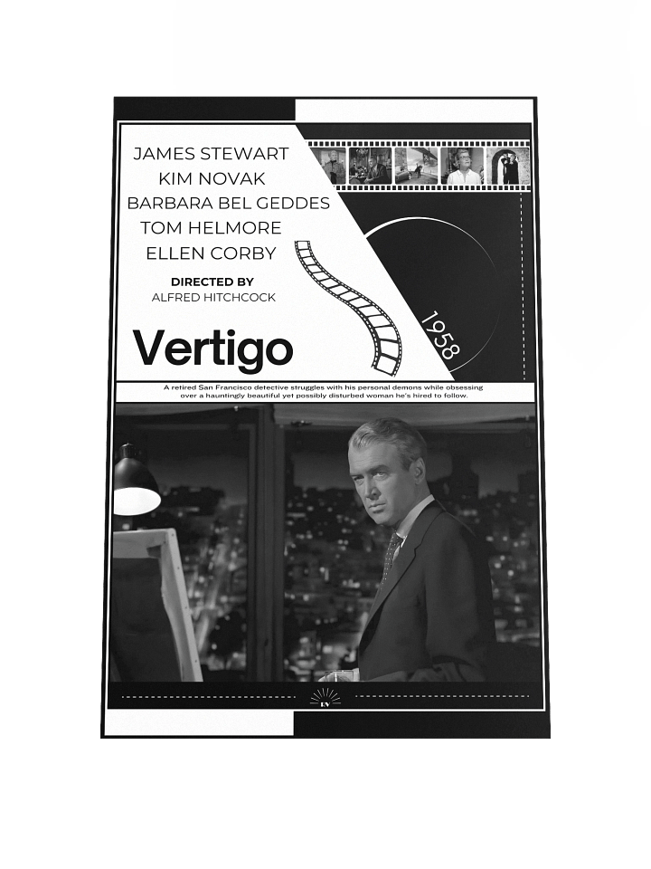 Vertigo with James Stewart and Kim Novak 1958 | Movie Poster | 12x18 Wall Art product image (1)